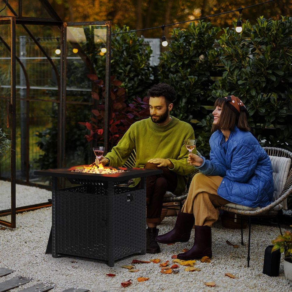 Outsunny 50,000 BTU Rattan Fire Pits for Garden, Propane Fire Pit Table, Black - SILVIONIX