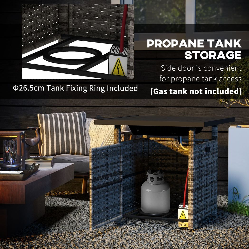 Outsunny 50,000 BTU Rattan Fire Pits for Garden, Propane Fire Pit Table, Grey - SILVIONIX