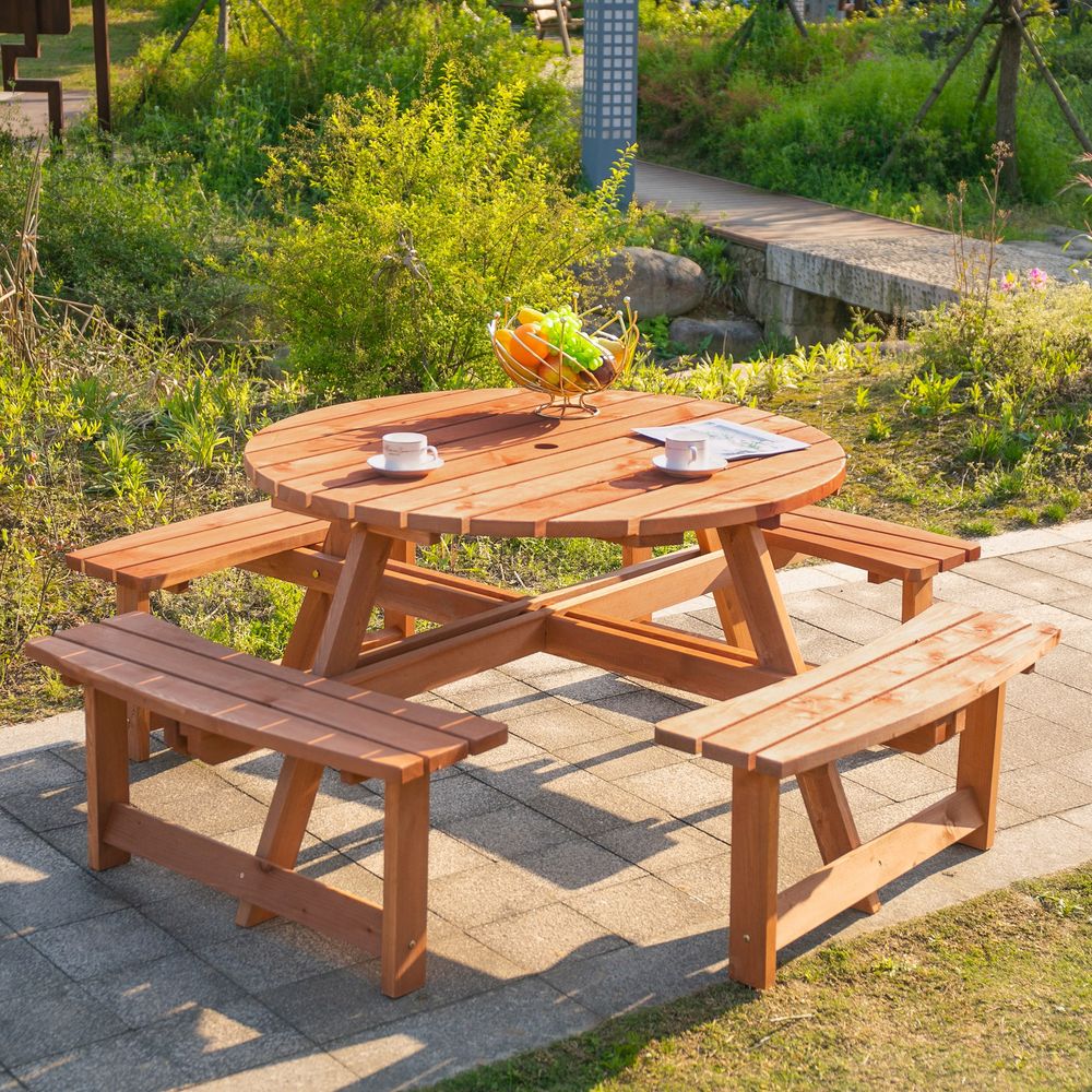 Outsunny 8 - Seater Wooden Picnic Set - Fir Wood - SILVIONIX