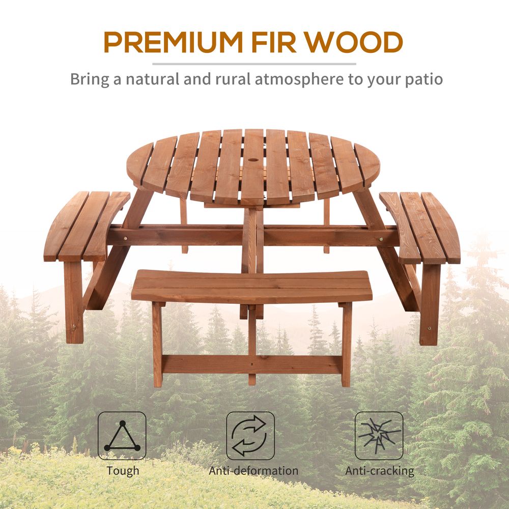 Outsunny 8 - Seater Wooden Picnic Set - Fir Wood - SILVIONIX