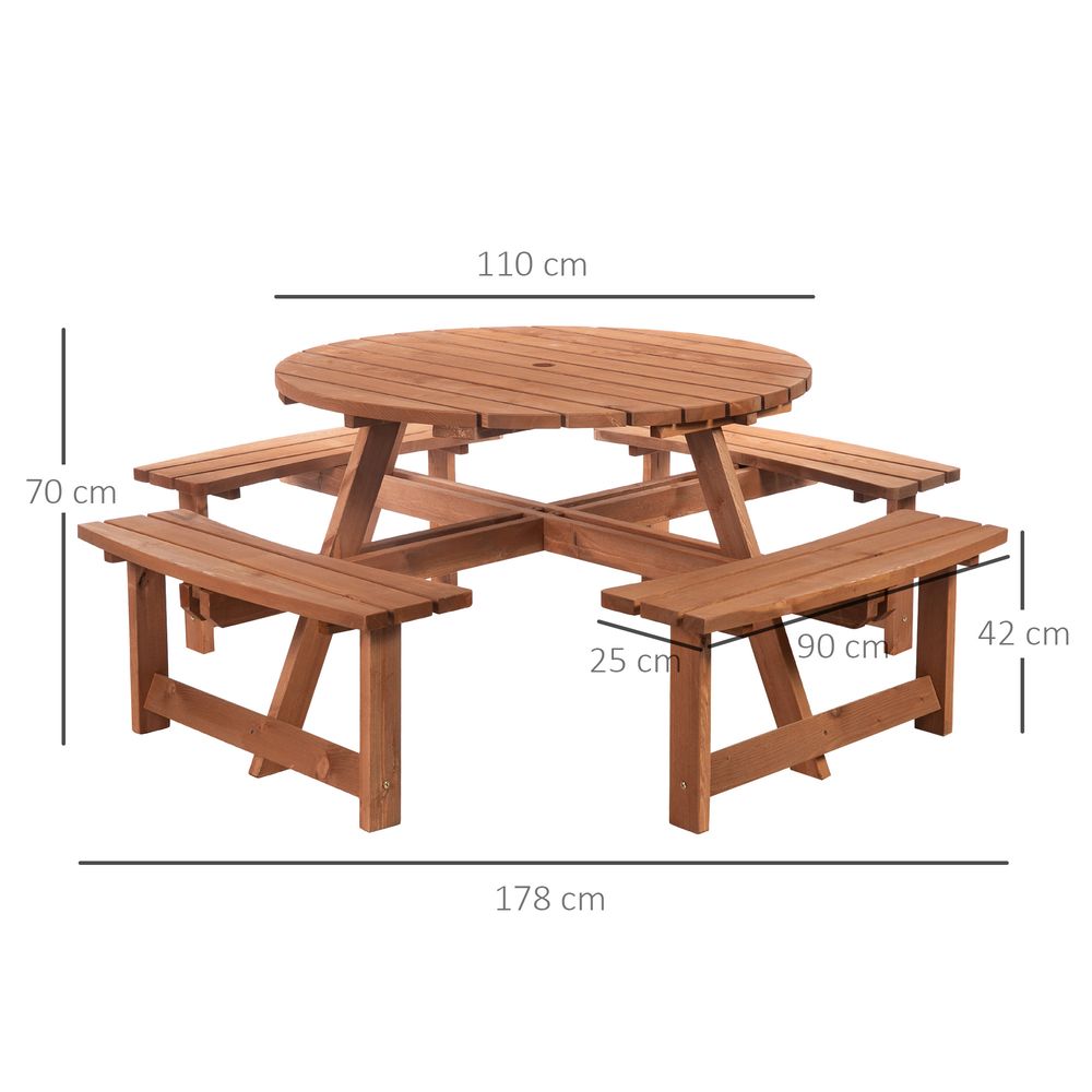Outsunny 8 - Seater Wooden Picnic Set - Fir Wood - SILVIONIX