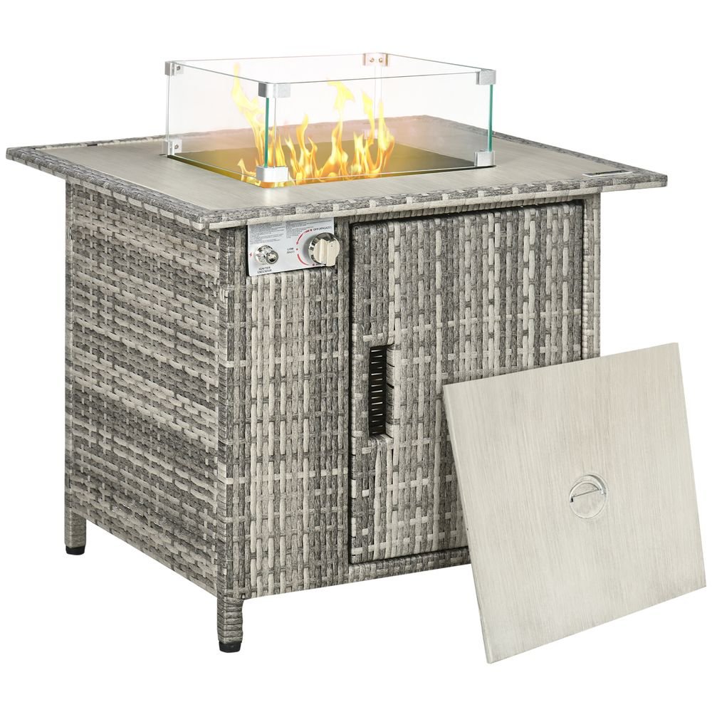 Outsunny Gas Fire Pit Table w/ Rain Cover, Windscreen & Lava Stone, 50,000 BTU - SILVIONIX