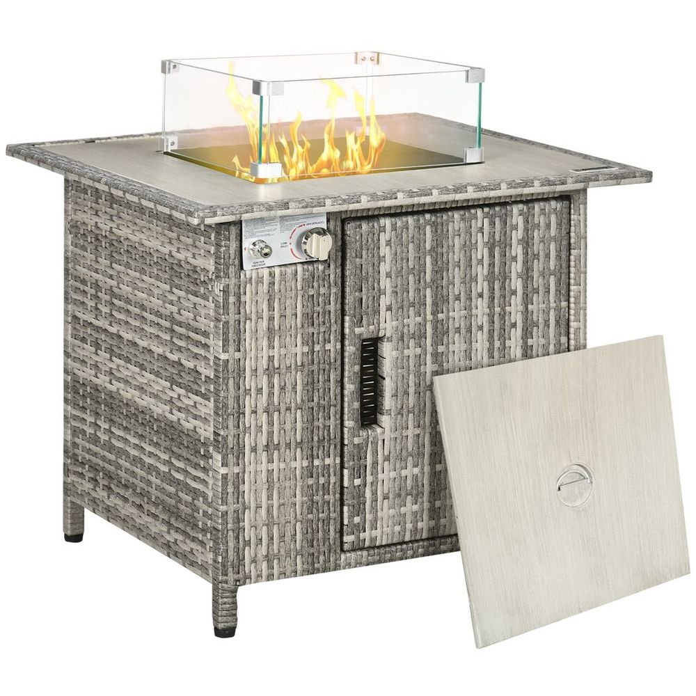 Outsunny Gas Fire Pit Table w/ Rain Cover, Windscreen & Lava Stone, 50,000 BTU - SILVIONIX