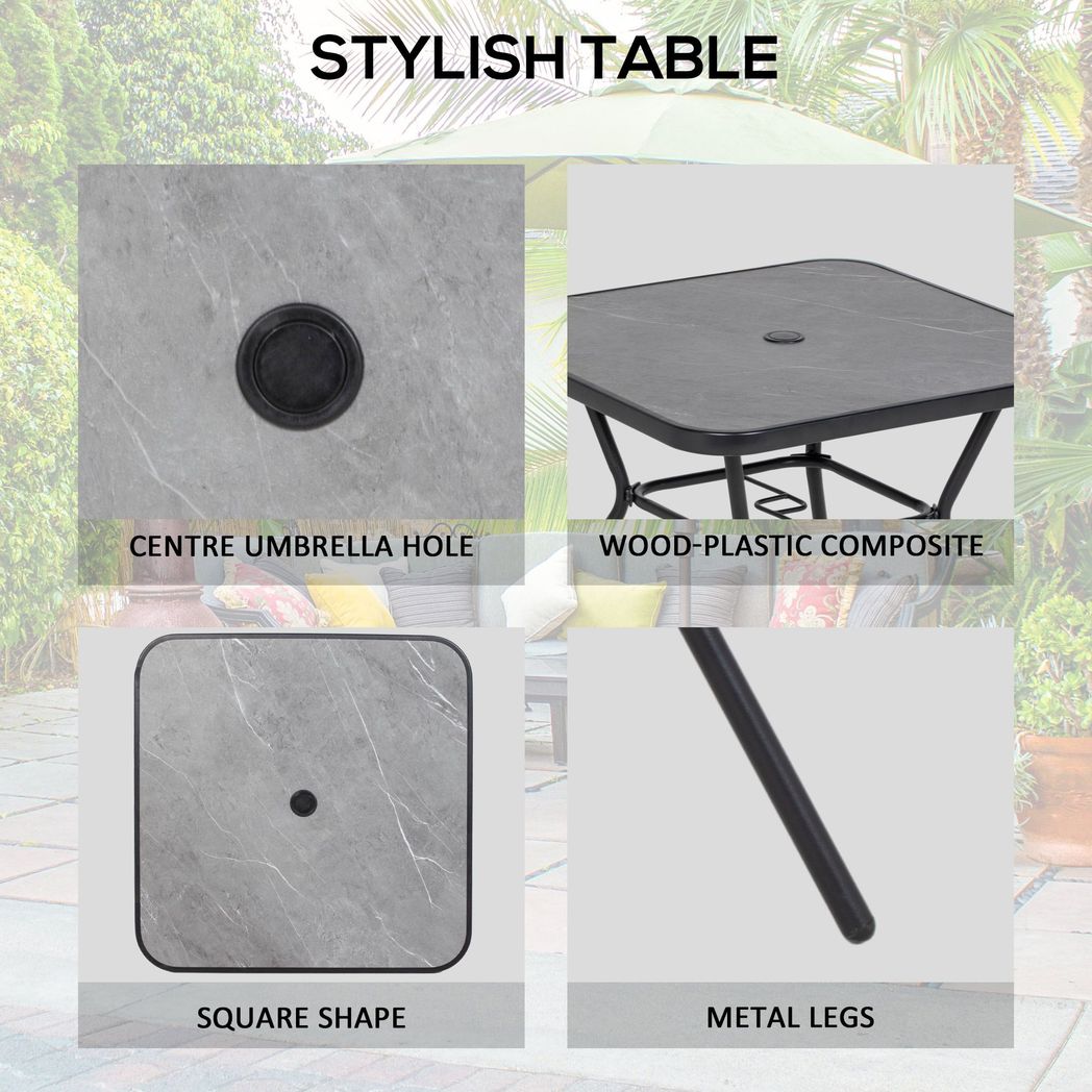 Outsunny Outdoor Dining Set W/ Umbrella Hole Table, Patio Furniture Sets, Black - SILVIONIX
