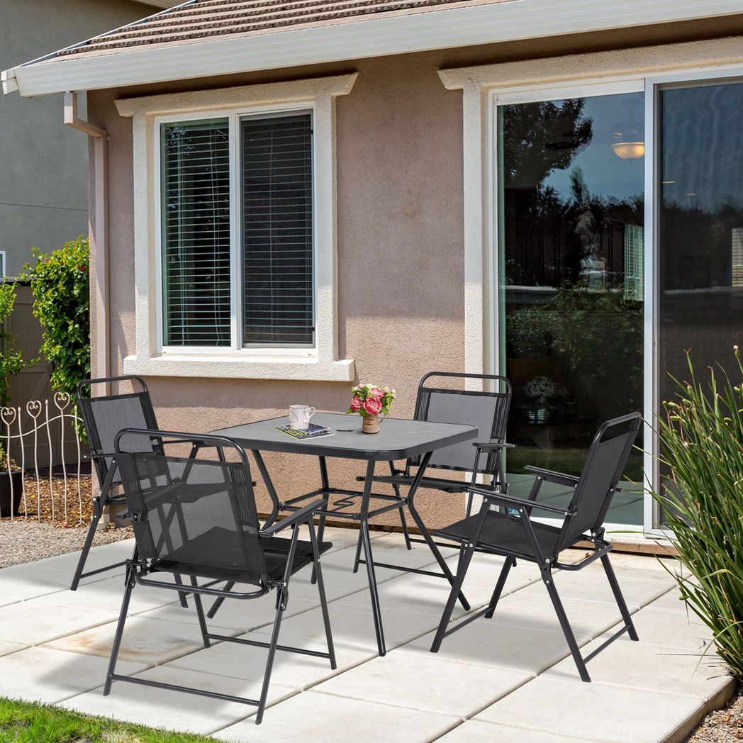 Outsunny Outdoor Dining Set W/ Umbrella Hole Table, Patio Furniture Sets, Black - SILVIONIX