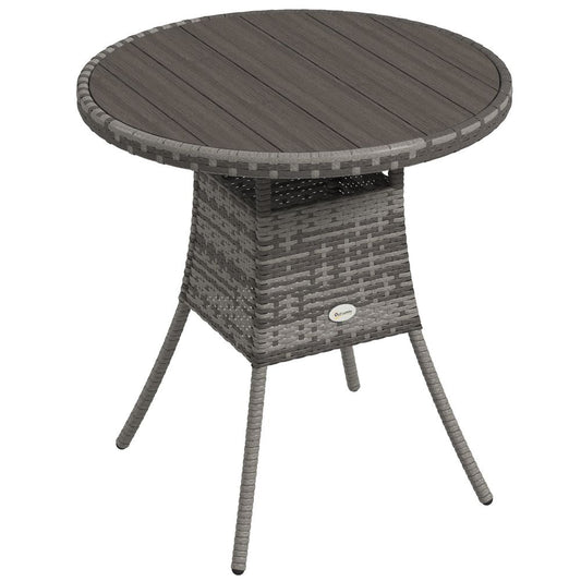 Outsunny Outdoor PE Rattan Dining Table w/ Wood - plastic Composite Top, Grey - SILVIONIX