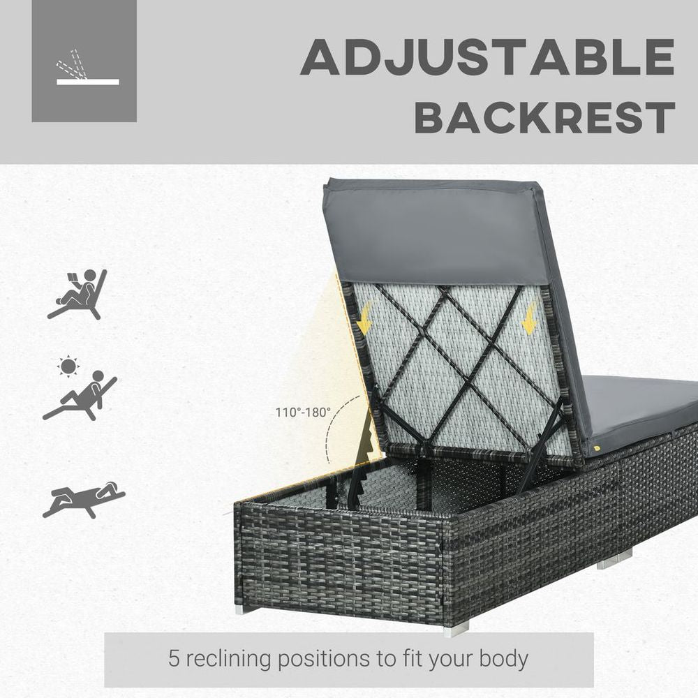 Outsunny Patio Rattan Chaise Lounge Garden Pool Wicker Sun Lounger Adjustable - SILVIONIX