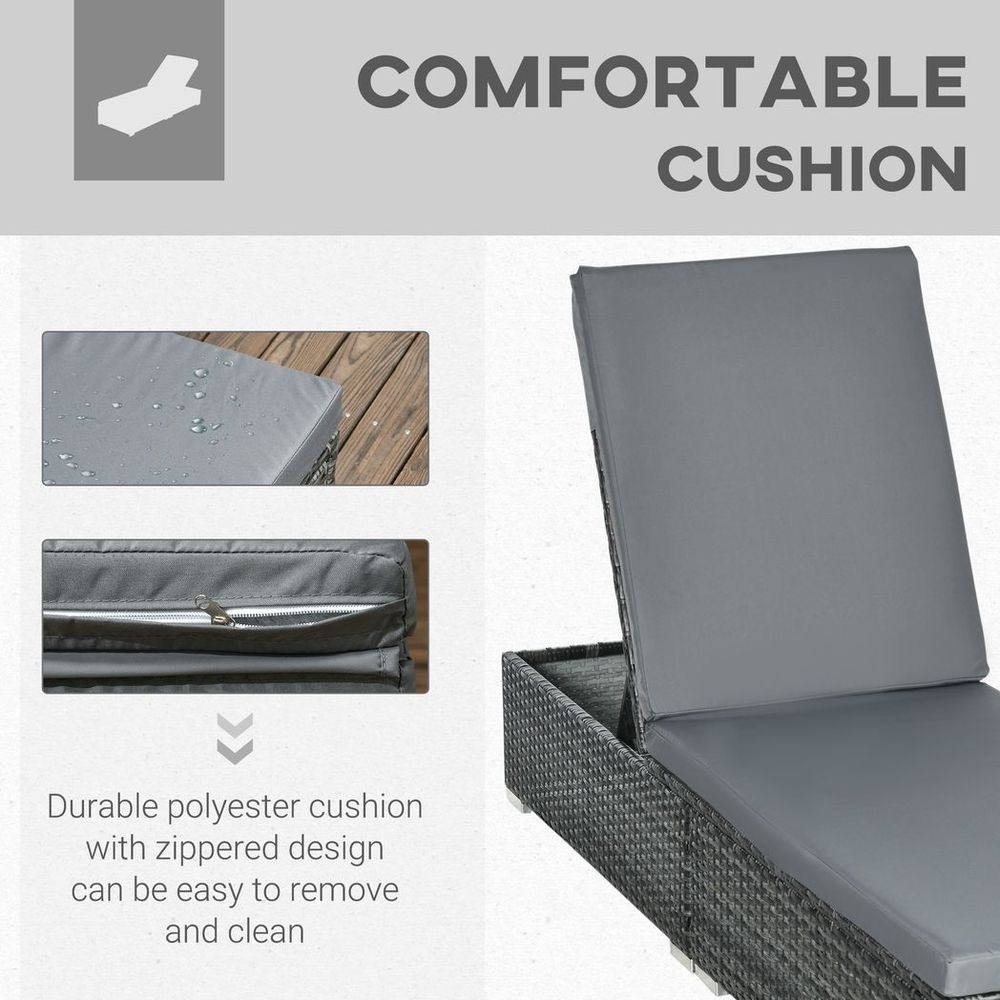 Outsunny Patio Rattan Chaise Lounge Garden Pool Wicker Sun Lounger Adjustable - SILVIONIX