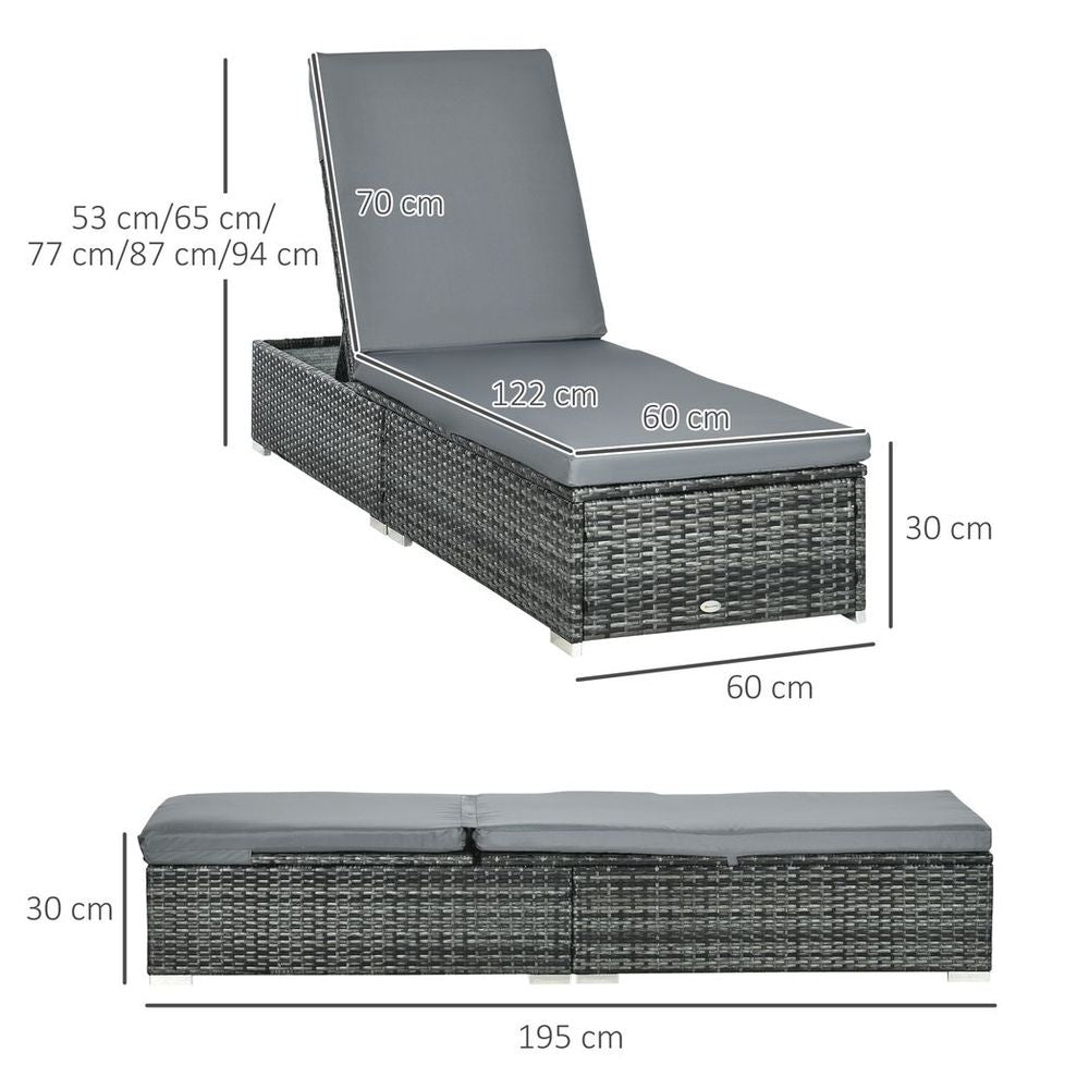 Outsunny Patio Rattan Chaise Lounge Garden Pool Wicker Sun Lounger Adjustable - SILVIONIX