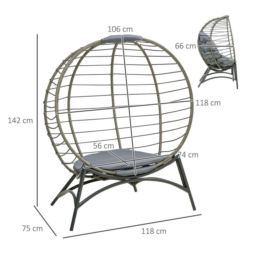 Outsunny Rattan Egg Chair Wicker Basket Chair with Cushion Bottle Holder Bag - SILVIONIX