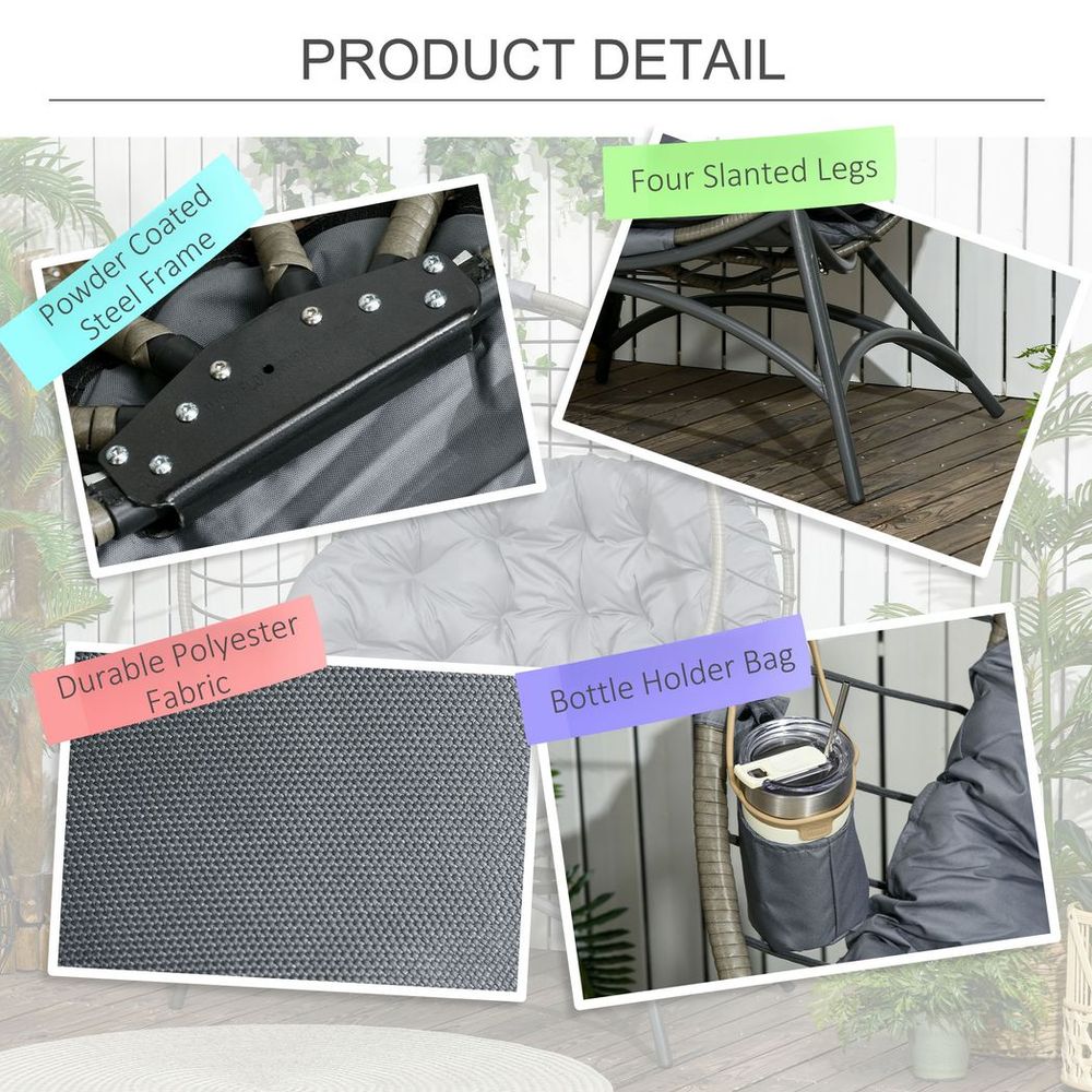 Outsunny Rattan Egg Chair Wicker Basket Chair with Cushion Bottle Holder Bag - SILVIONIX