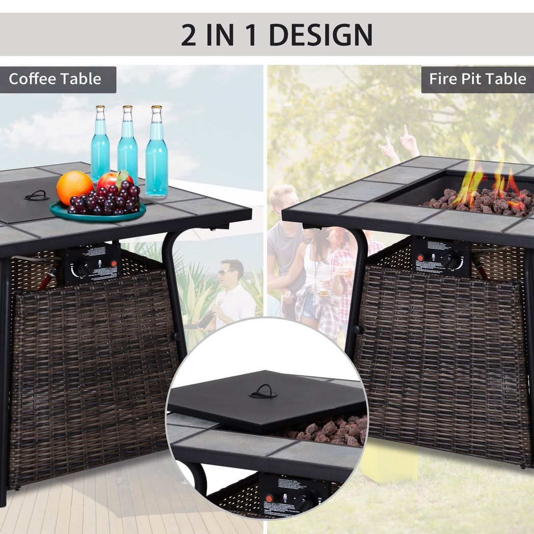 Outsunny Rattan Fire Pit Square Patio Heater w/ Fire Control Panel for Outdoor - SILVIONIX