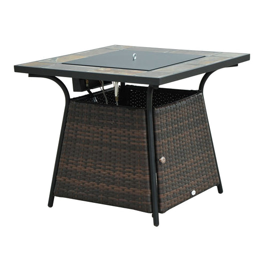 Outsunny Rattan Fire Pit Square Patio Heater w/ Fire Control Panel for Outdoor - SILVIONIX