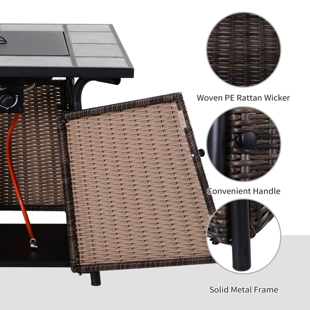 Outsunny Rattan Fire Pit Square Patio Heater w/ Fire Control Panel for Outdoor - SILVIONIX