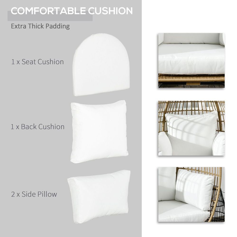 Outsunny Round PE Rattan Outdoor Egg Chair w/ Padded Cushions for Garden, Khaki - SILVIONIX