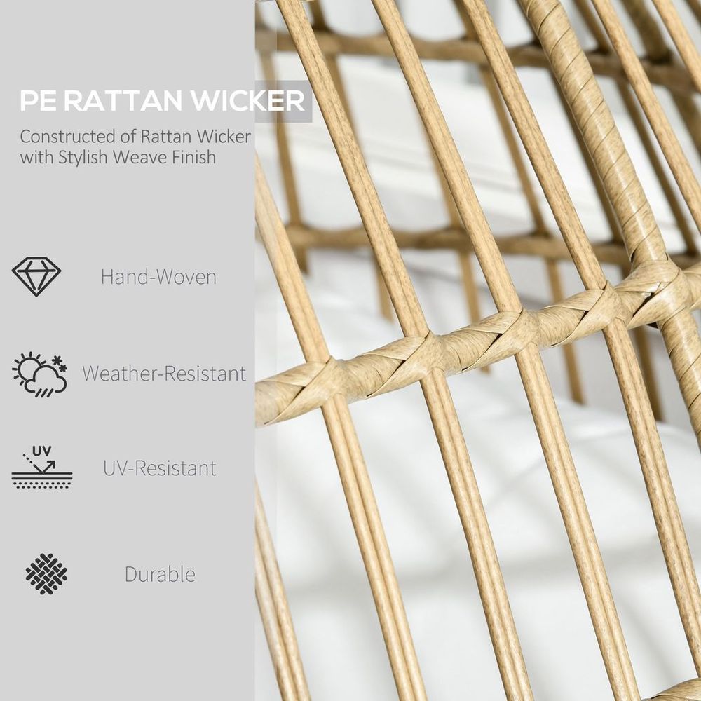 Outsunny Round PE Rattan Outdoor Egg Chair w/ Padded Cushions for Garden, Khaki - SILVIONIX