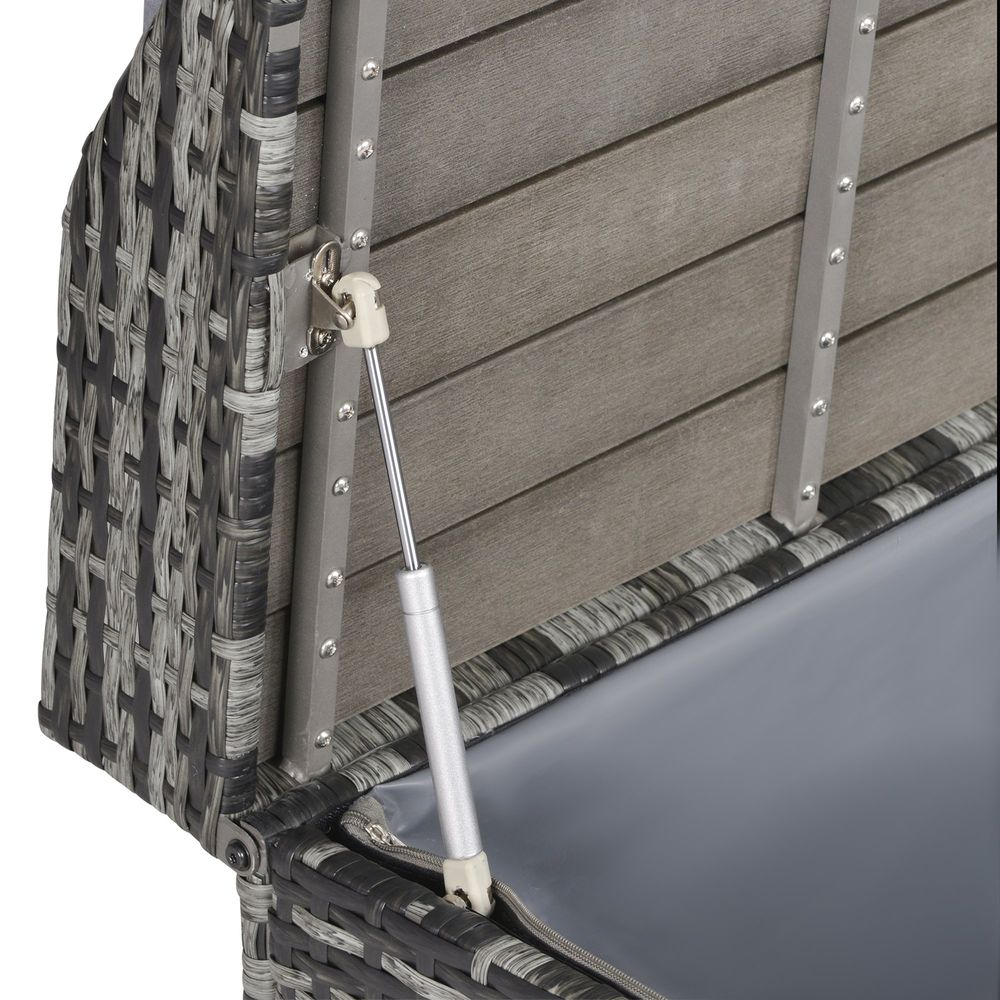 PE Rattan Bench Patio Wicker Storage Basket Seat Furniture w/ Cushion - SILVIONIX