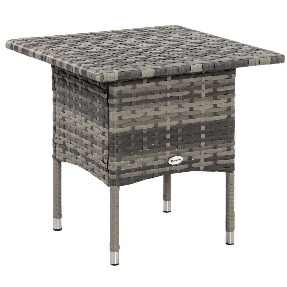 PE Rattan Outdoor Coffee Table, Rattan Side Table for Patio, Garden, Mixed Grey - SILVIONIX