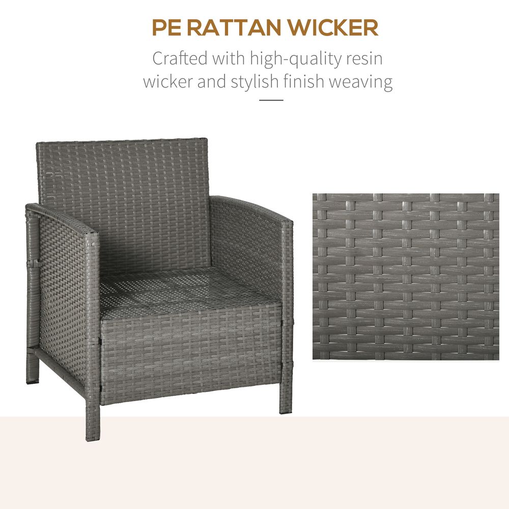 Rattan 2 Seater Patio Bistro Set with Cushion Pillow - Grey, Cream White - SILVIONIX