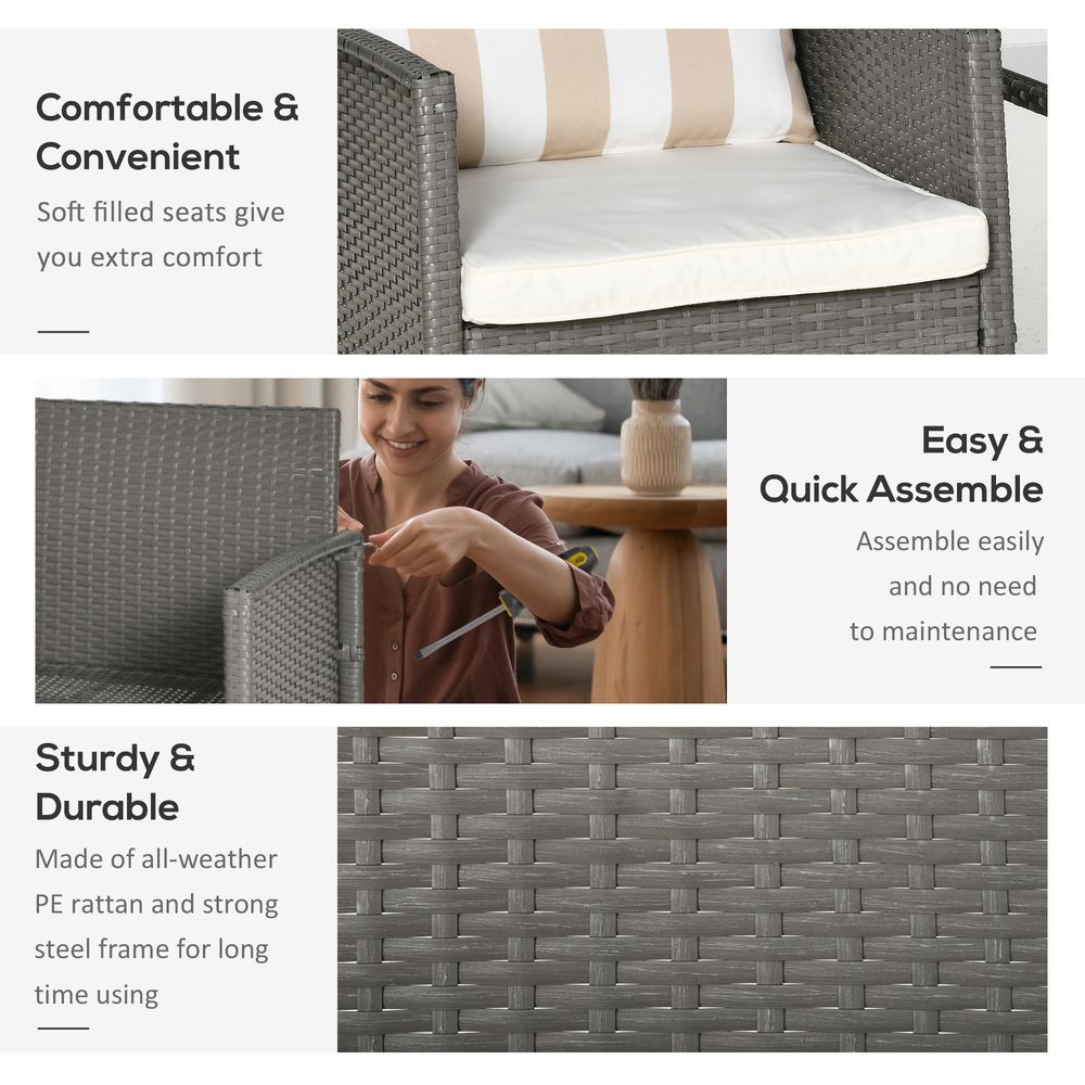 Rattan 2 Seater Patio Bistro Set with Cushion Pillow - Grey, Cream White - SILVIONIX