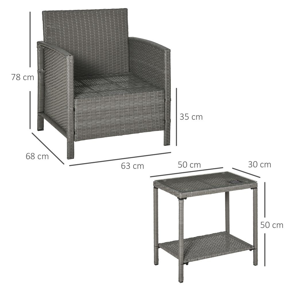 Rattan 2 Seater Patio Bistro Set with Cushion Pillow - Grey, Cream White - SILVIONIX