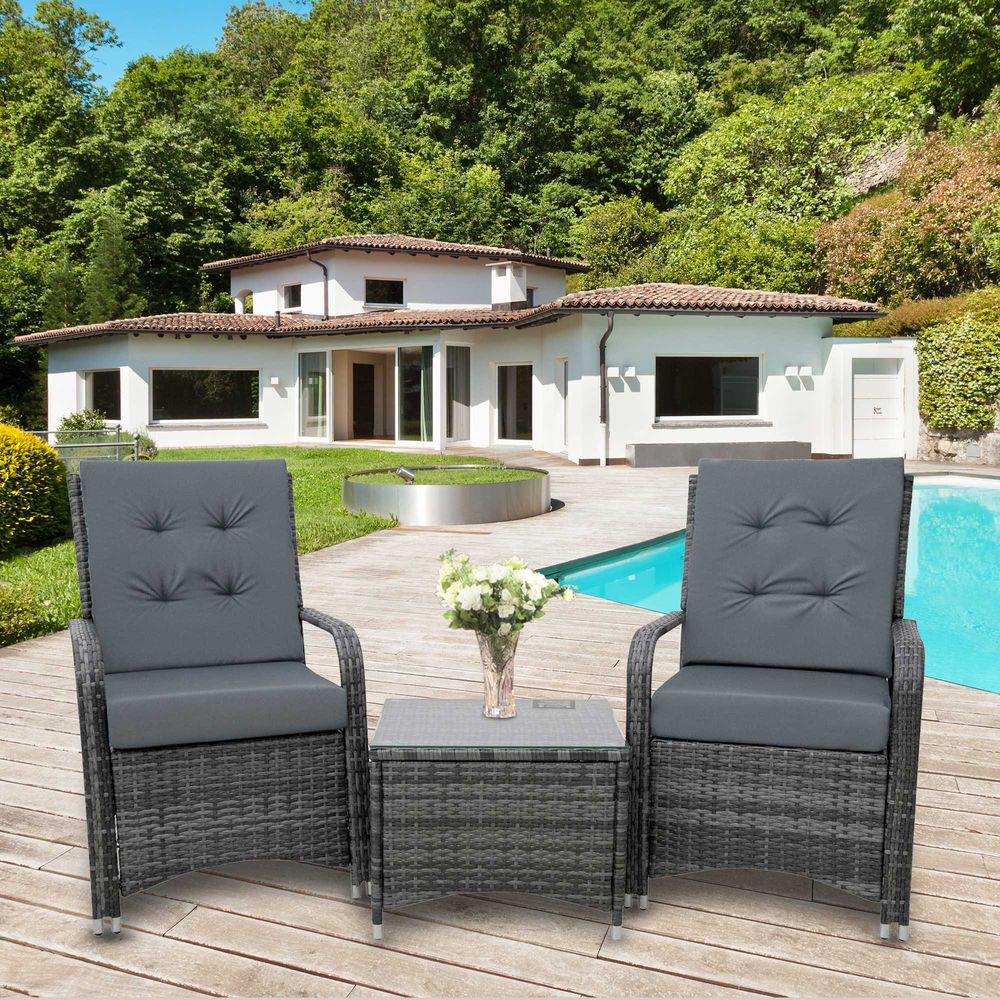 Rattan Garden Furniture 3 PCs Sofa Chair Table Bistro Set Wicker Weave - SILVIONIX