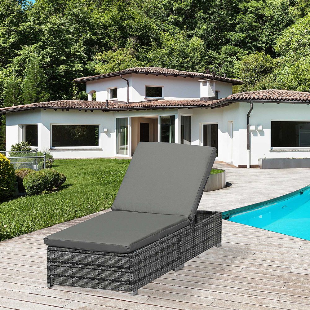 Rattan Outdoor Garden Reclining Sun Lounger - SILVIONIX