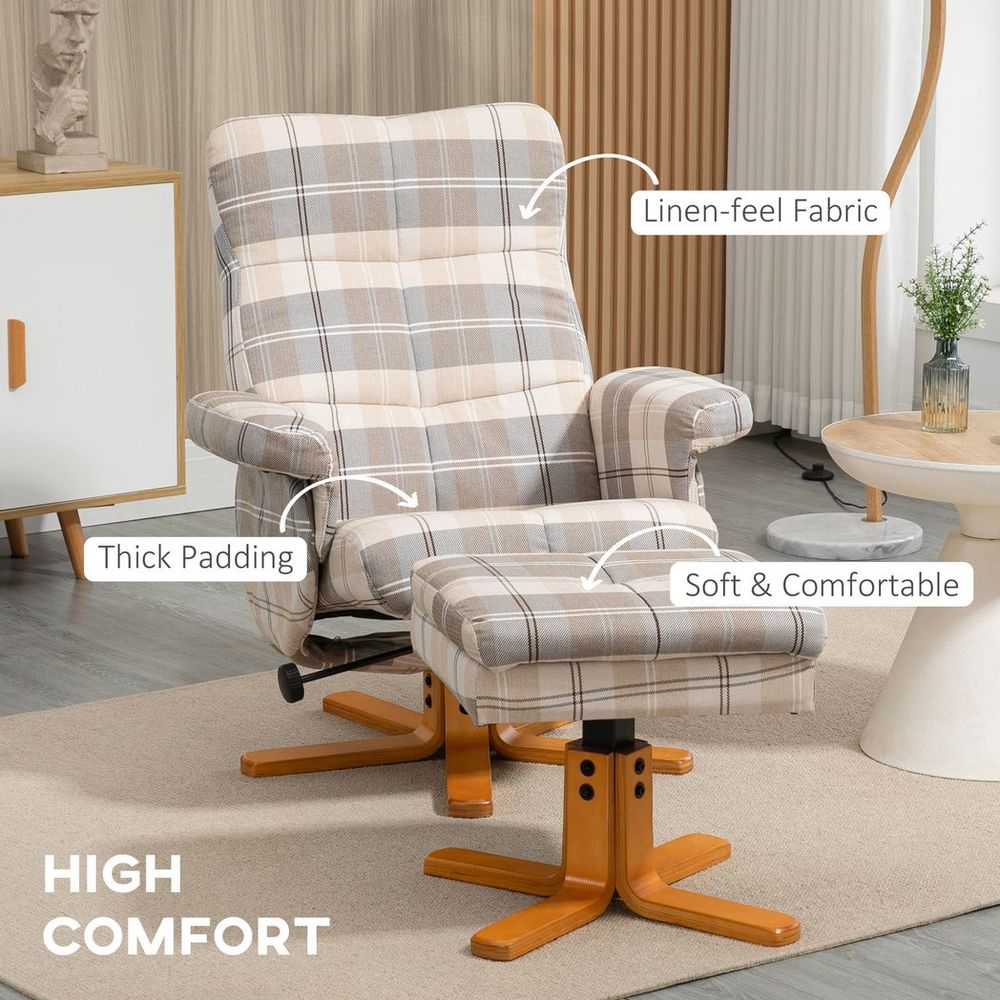 Recliner Chair and Footstool Linen - touch Fabric Wooden Base Multicolour - SILVIONIX