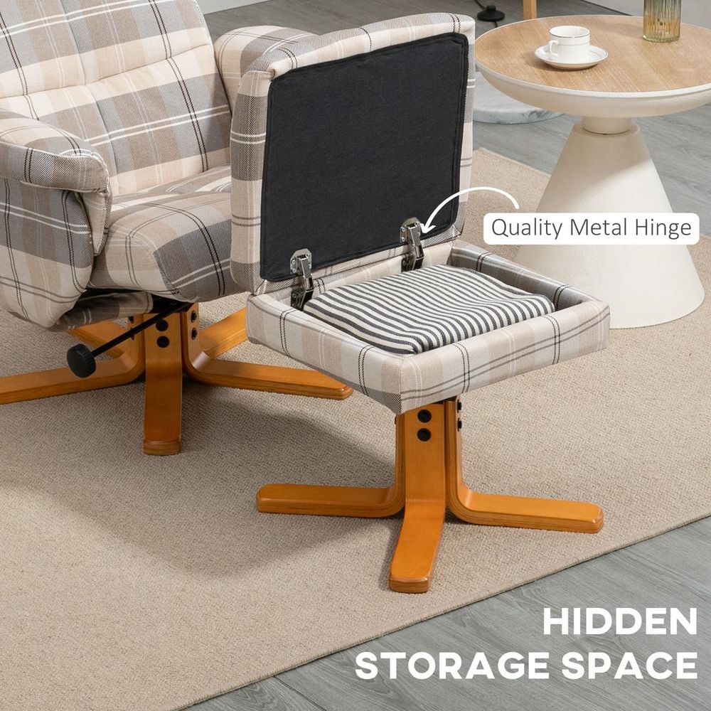 Recliner Chair and Footstool Linen - touch Fabric Wooden Base Multicolour - SILVIONIX