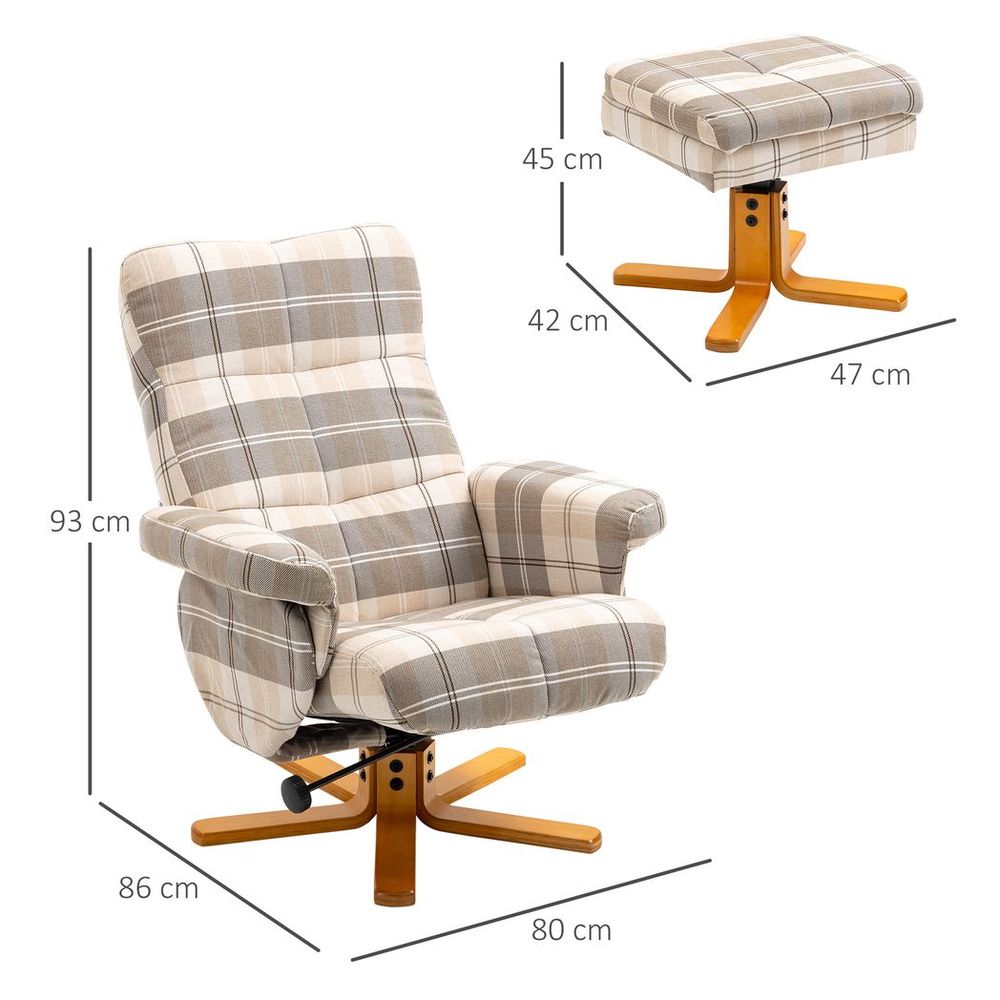 Recliner Chair and Footstool Linen - touch Fabric Wooden Base Multicolour - SILVIONIX