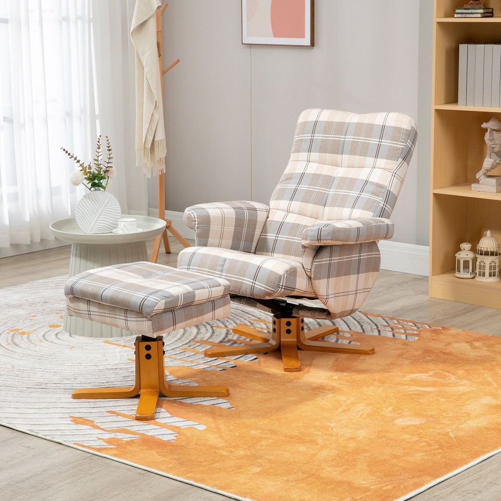 Recliner Chair and Footstool Linen - touch Fabric Wooden Base Multicolour - SILVIONIX