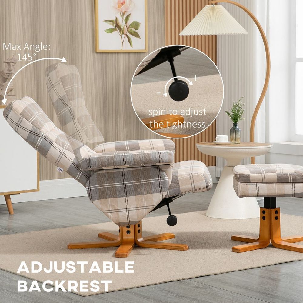 Recliner Chair and Footstool Linen - touch Fabric Wooden Base Multicolour - SILVIONIX