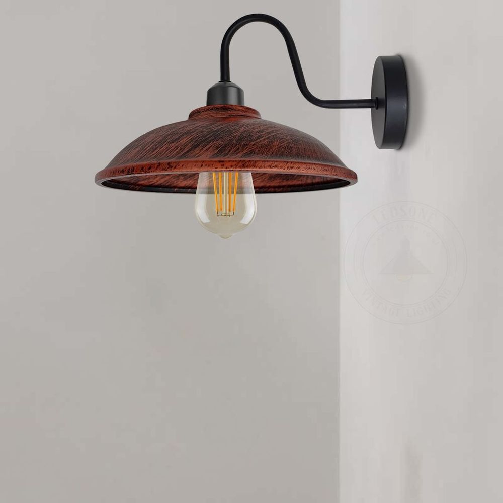 Rustic Red Wall Light Fixture, Vintage Black Wall Sconce E27 Base Socket Screw Wall Swan Neck Hemisphere Shape Shade - SILVIONIX