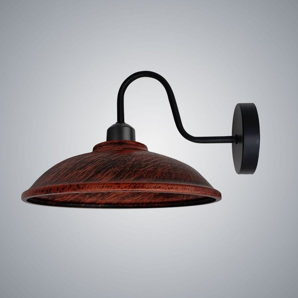 Rustic Red Wall Light Fixture, Vintage Black Wall Sconce E27 Base Socket Screw Wall Swan Neck Hemisphere Shape Shade - SILVIONIX