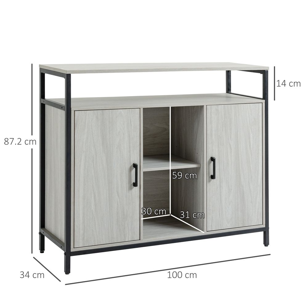 Sideboard, Steel Frame 2 Doors and Adjustable Shelves Light Grey - SILVIONIX