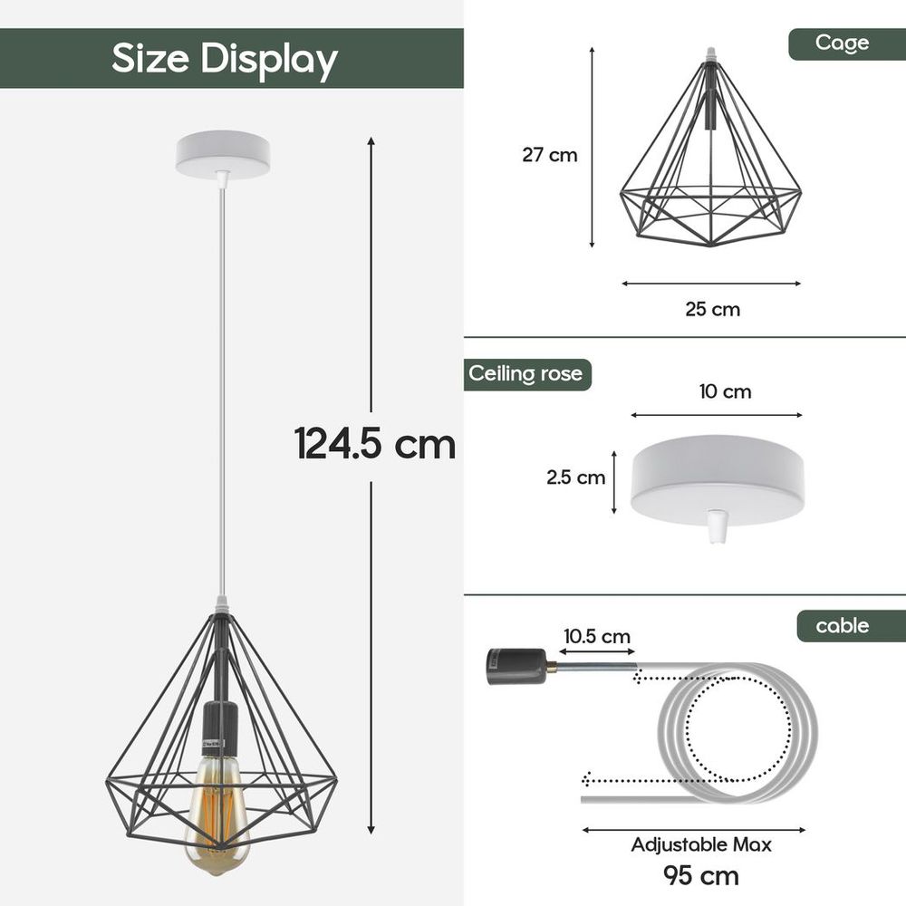 Single Red Vintage Industrial E27 Ceiling Hanging Light Cage Shade Loft Style Metal Ceiling Pendant Lamp - SILVIONIX