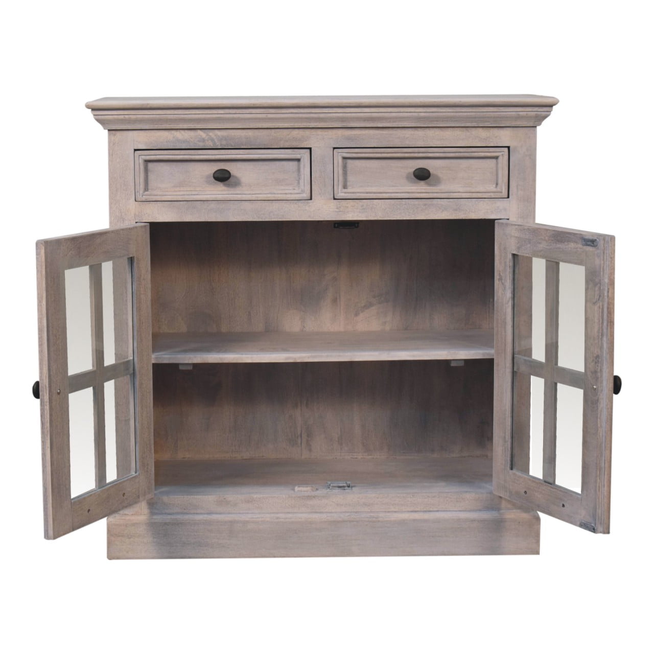 Stone Finish Cabinet with Glazed Doors - SILVIONIX