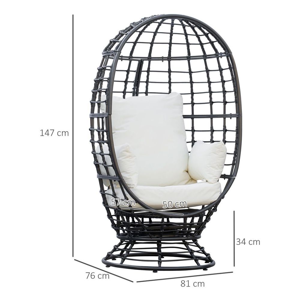 Swivel Egg Chair Rattan Outdoor Chair with Cushion for Patio Black - SILVIONIX