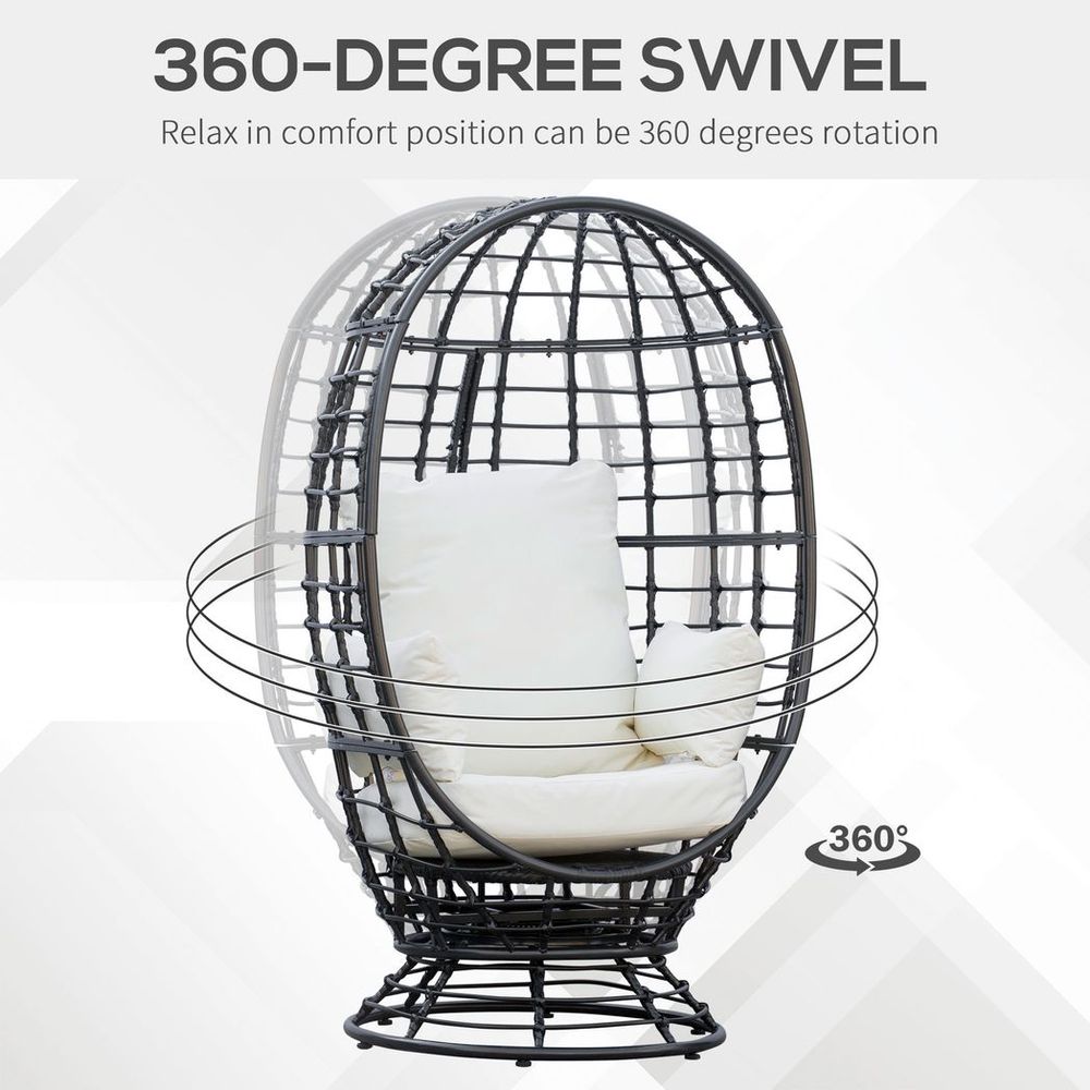 Swivel Egg Chair Rattan Outdoor Chair with Cushion for Patio Black - SILVIONIX