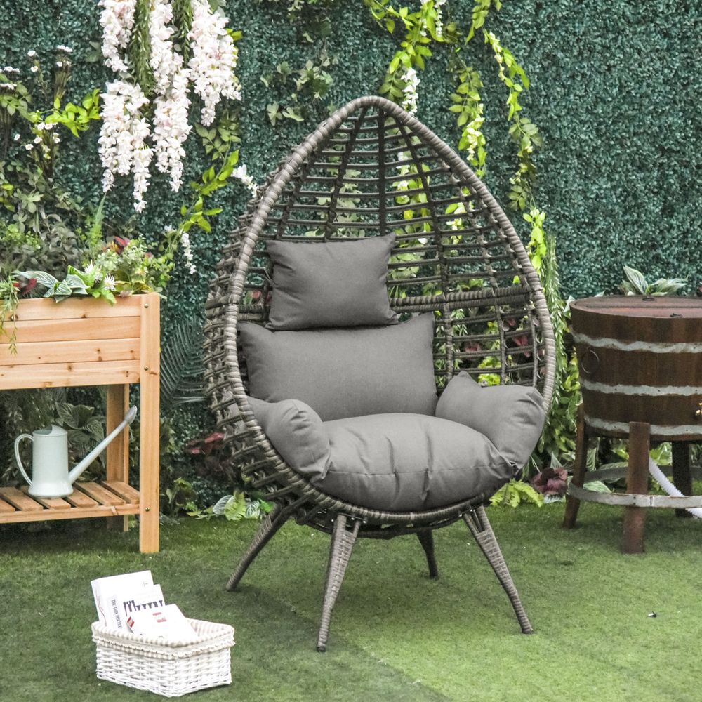 Ultimate Relaxation: Rattan Egg Chair with Cushion - Indoor/Outdoor Teardrop Design - SILVIONIX