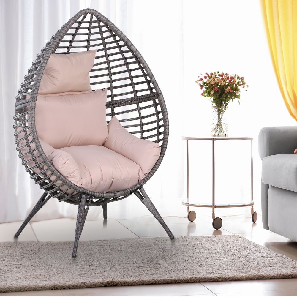 Ultimate Relaxation: Rattan Egg Chair with Cushion - Indoor/Outdoor Teardrop Design - SILVIONIX