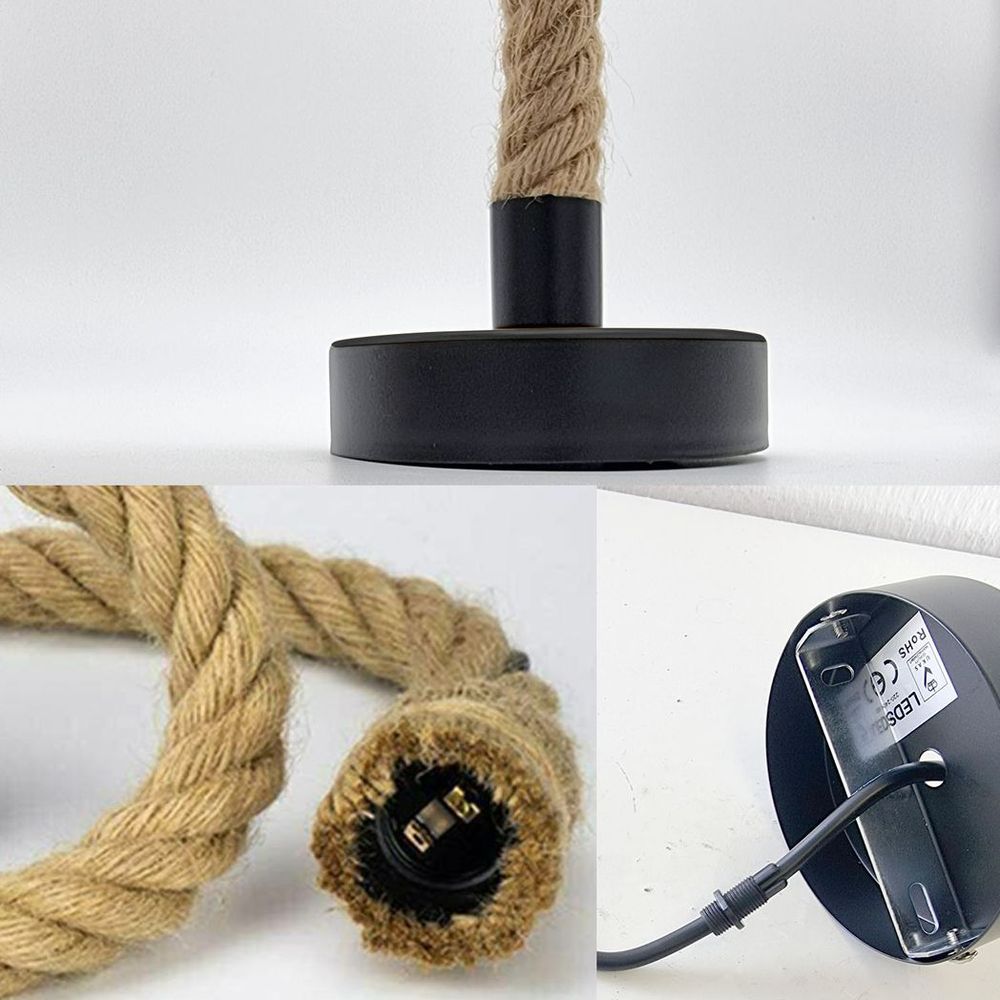Vintage Ceiling Pendant Light 1m Yellow Colour Hemp Rope Hanging Lamp Lights - SILVIONIX
