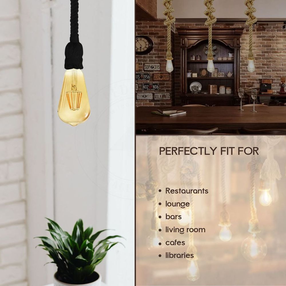 Vintage Ceiling Pendant Light 1m Yellow Colour Hemp Rope Hanging Lamp Lights - SILVIONIX