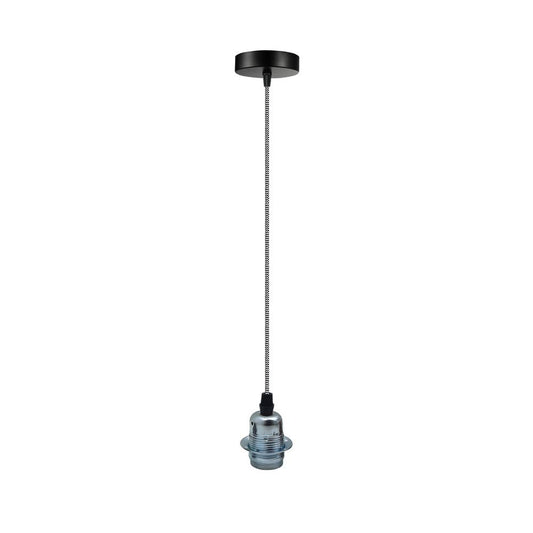 Vintage Industrial Chrome Pendant Light Fitting, lampshade Holder Fitting Set with 2m Cable. - SILVIONIX