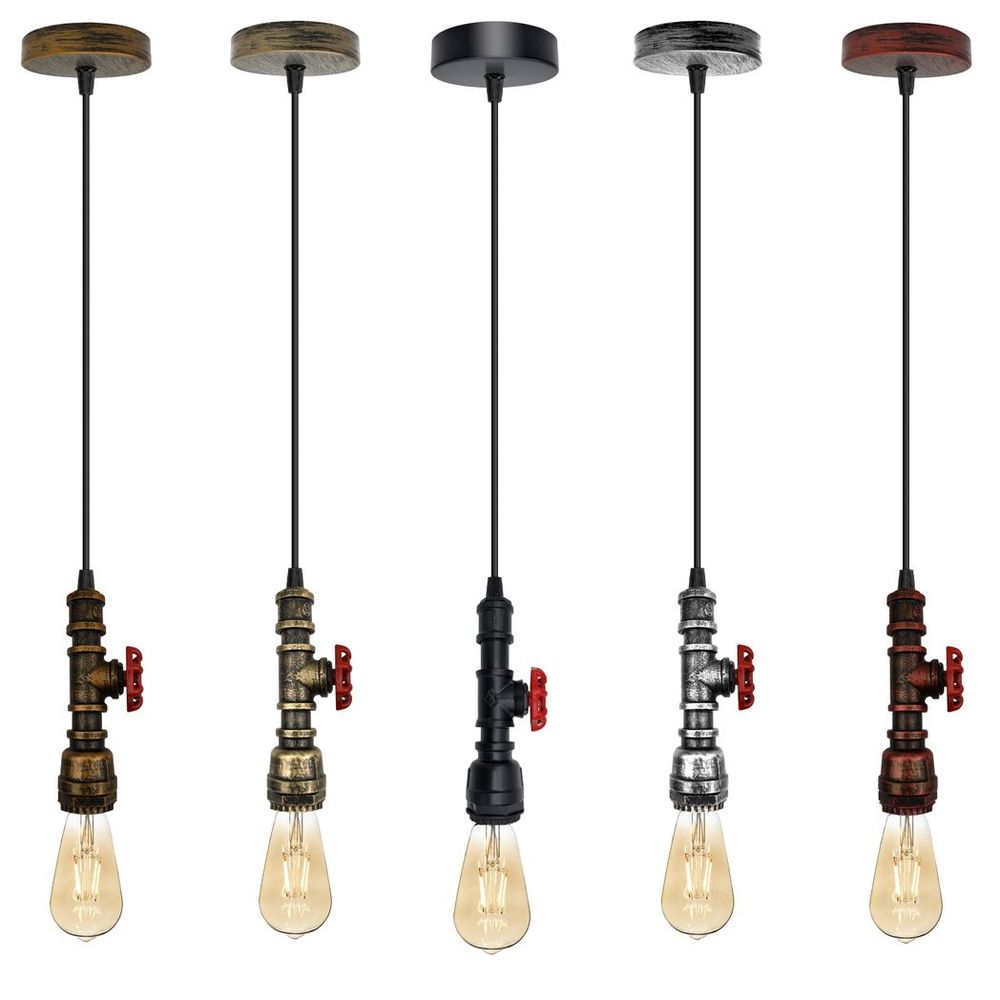 Vintage industrial metal pendant pipe light E27 fitting 95cm adjustable cable - SILVIONIX
