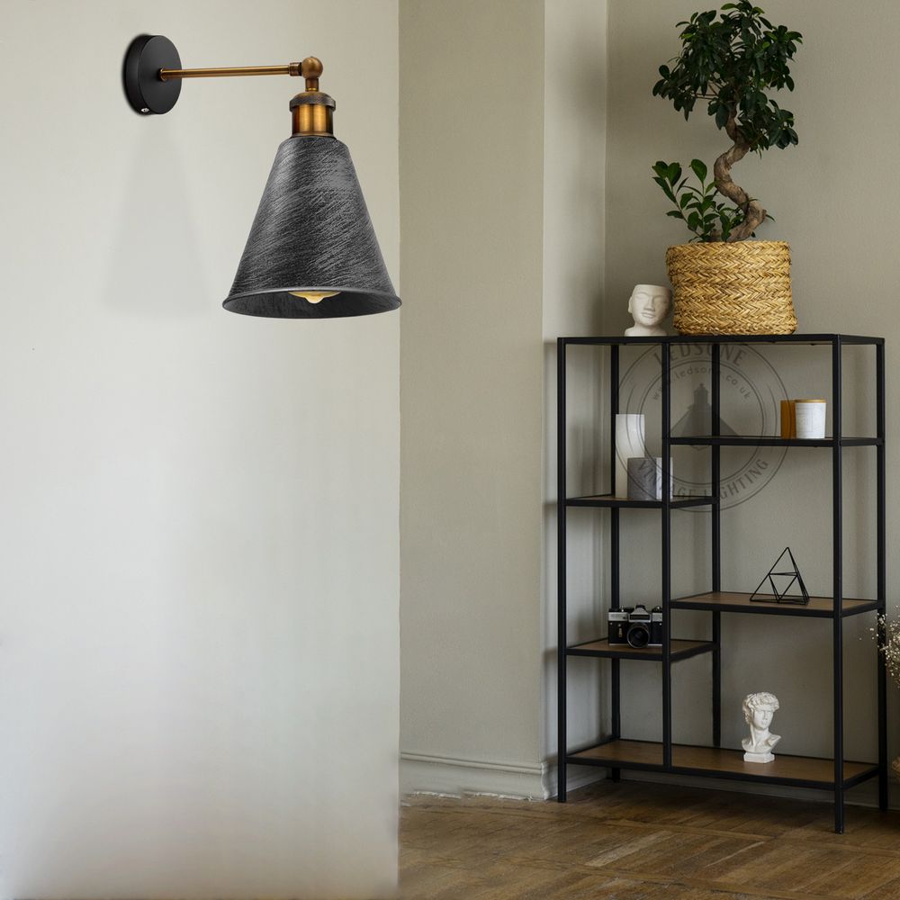 Vintage Retro Industrial Brushed Silver Wall sconce Metal Wall Light Wall Lamp Long Arm Neck Mount Easy fit - SILVIONIX