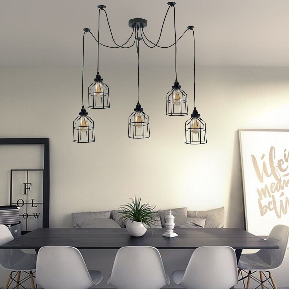 Vintage Retro Industrial Ceiling Cage Light Shade Spider Pendant Lamp Chandelier - SILVIONIX