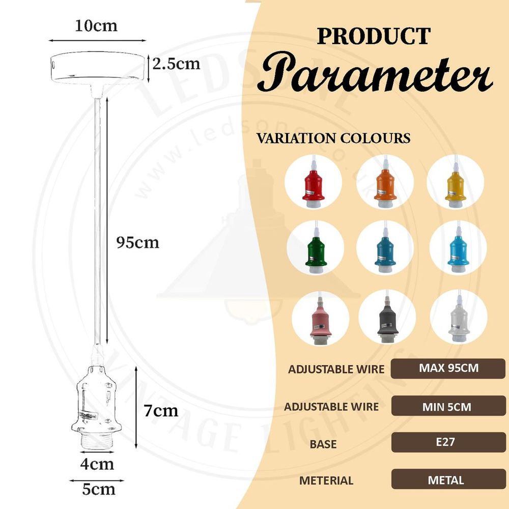 10 Pack Industrial Pendant Light Fitting, lampshade addable E27 Lamp Holder Fitting Set with PVC Cable - SILVIONIX