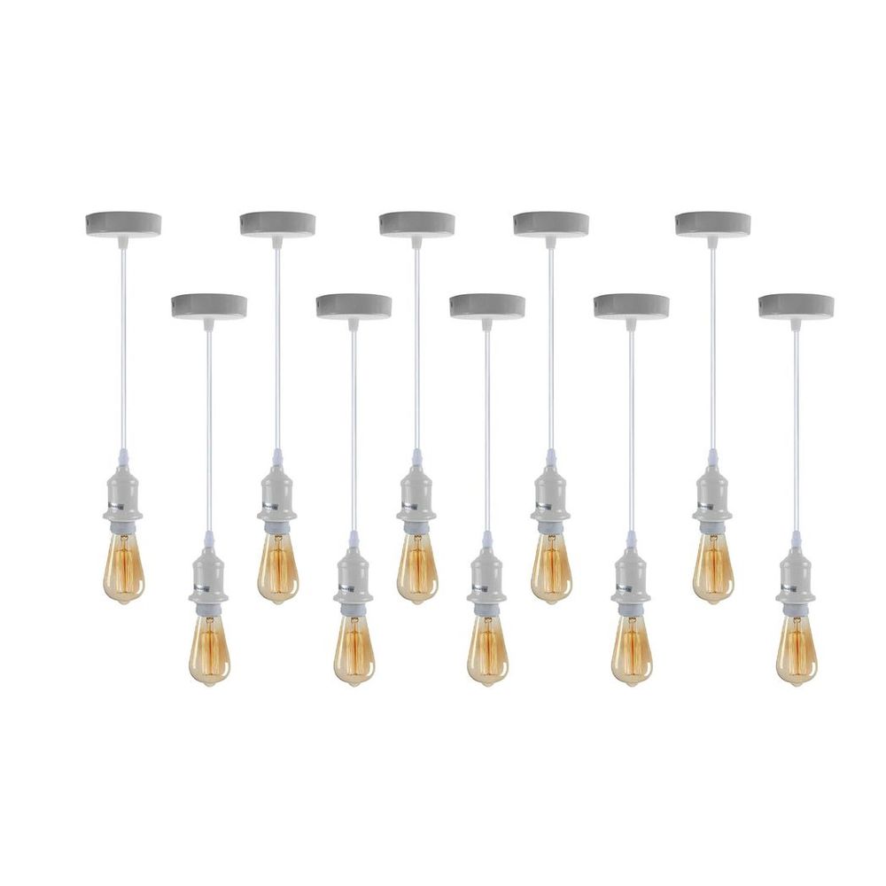 10 Pack Industrial Pendant Light Fitting, lampshade addable E27 Lamp Holder Fitting Set with PVC Cable - SILVIONIX