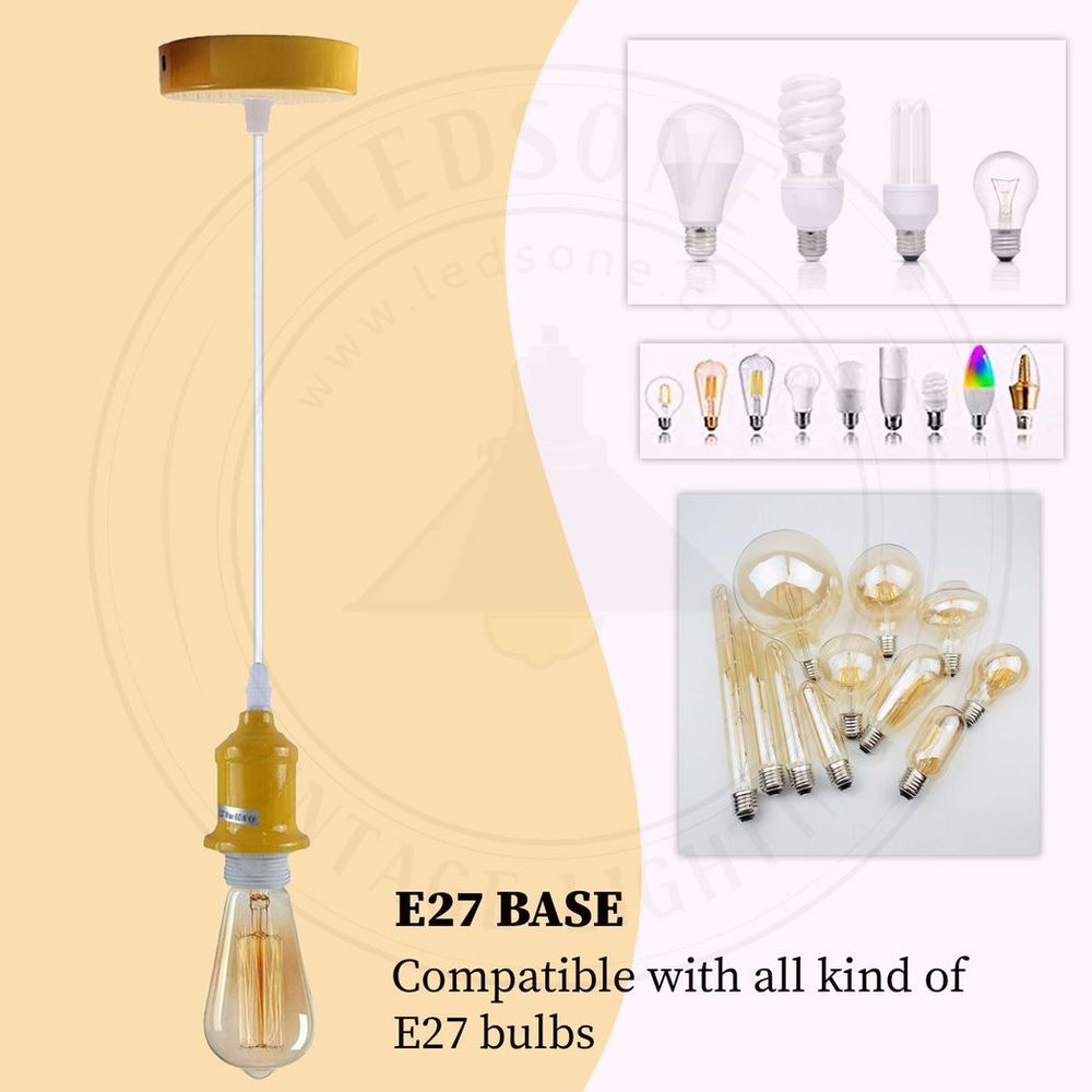 10 Pack Industrial Pendant Light Fitting, lampshade addable E27 Lamp Holder Fitting Set with PVC Cable - SILVIONIX